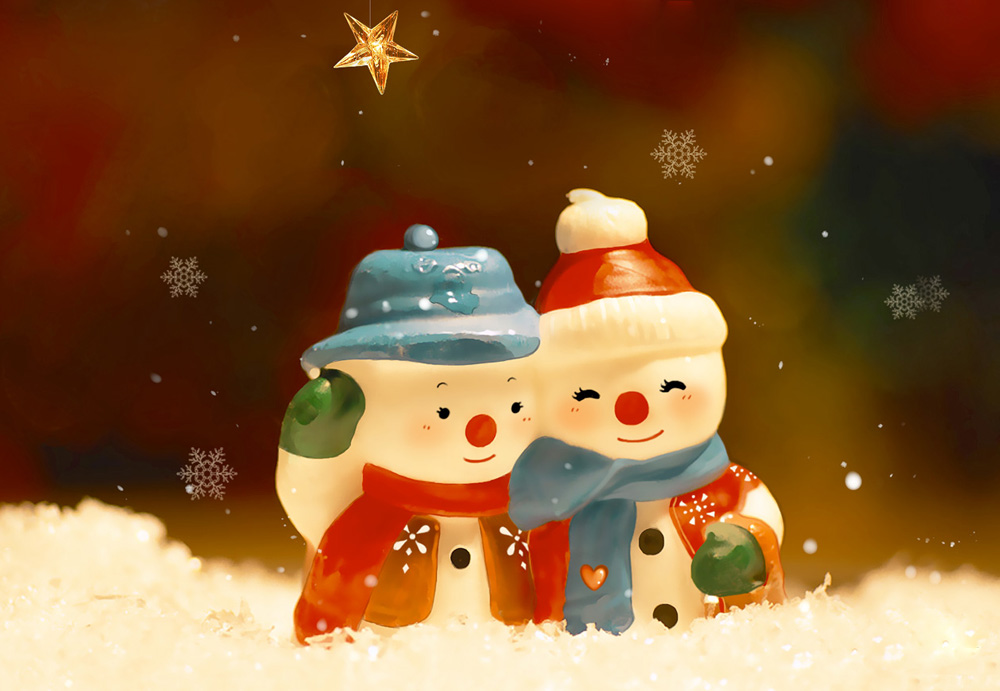 超可爱超萌的两个圣诞小雪人
